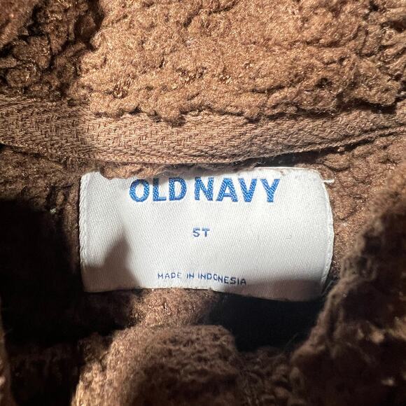 Old Navy Teddy Sherpa Hoodie Brown Bear Ears Zip Up 5T - Picture 3 of 3